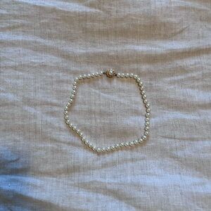 Vintage Faux Pearl Necklace with Gold Accent 15”